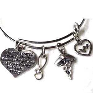 Nurses Prayer 4 Charms Stainless Steel 5" Charming Stylish Bracelet